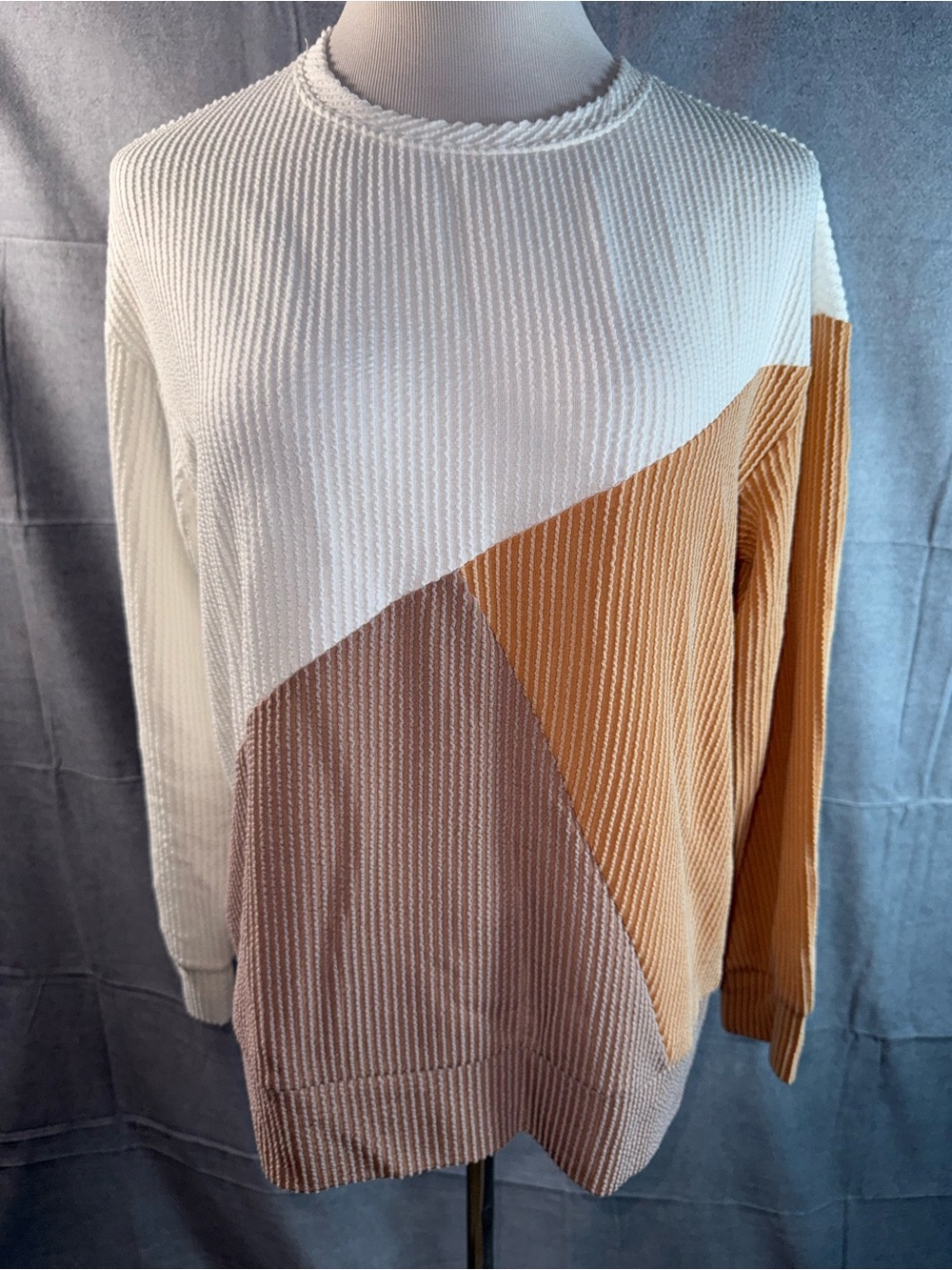 2155-Automet Colorblock Crewneck Sweater in Cream, Tan & Brown